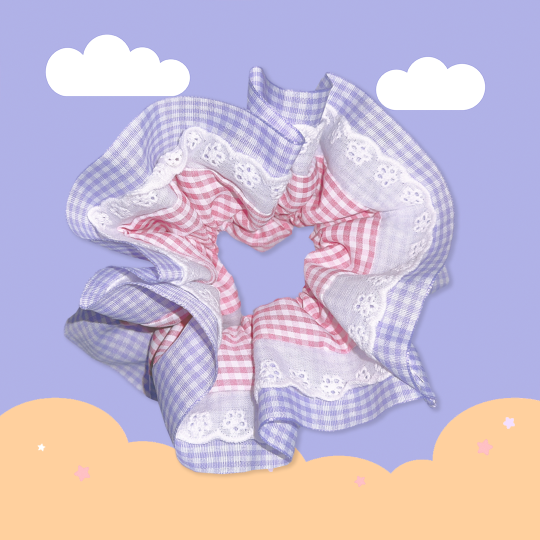 こ♡こ 格紋蕾絲邊大腸髮圈