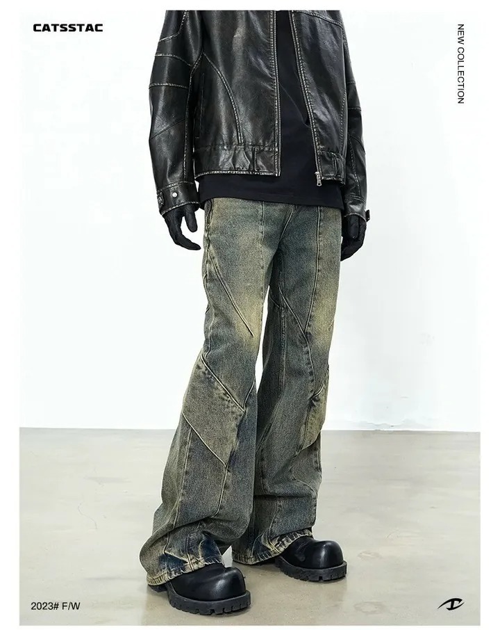 CATSSTAC 解構水洗做舊寬鬆直筒落地牛仔褲