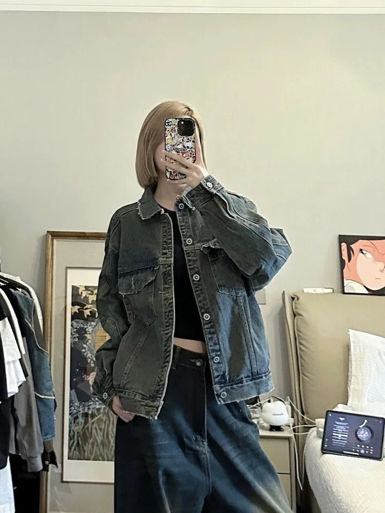 CATSSTAC 破壞抽鬚水洗做舊牛仔外套