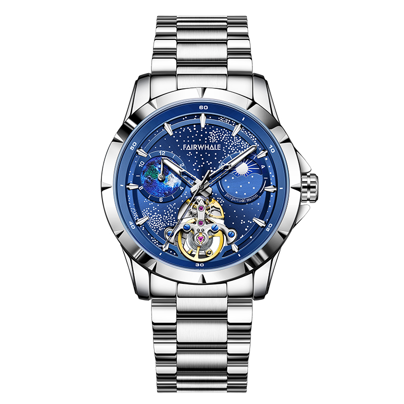 【Mark Fairwhale 馬克菲爾】 FW-6690 日月星辰 不鏽鋼 機械 手錶 -