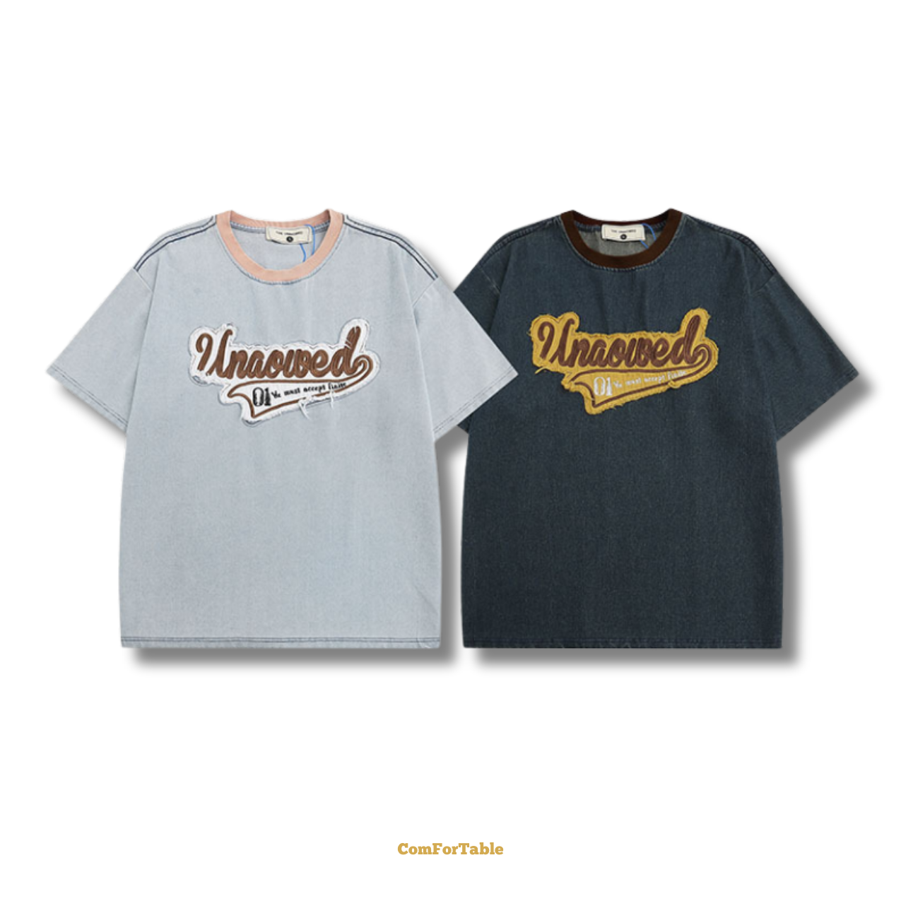 復古牛仔拼布刺繡短TEE