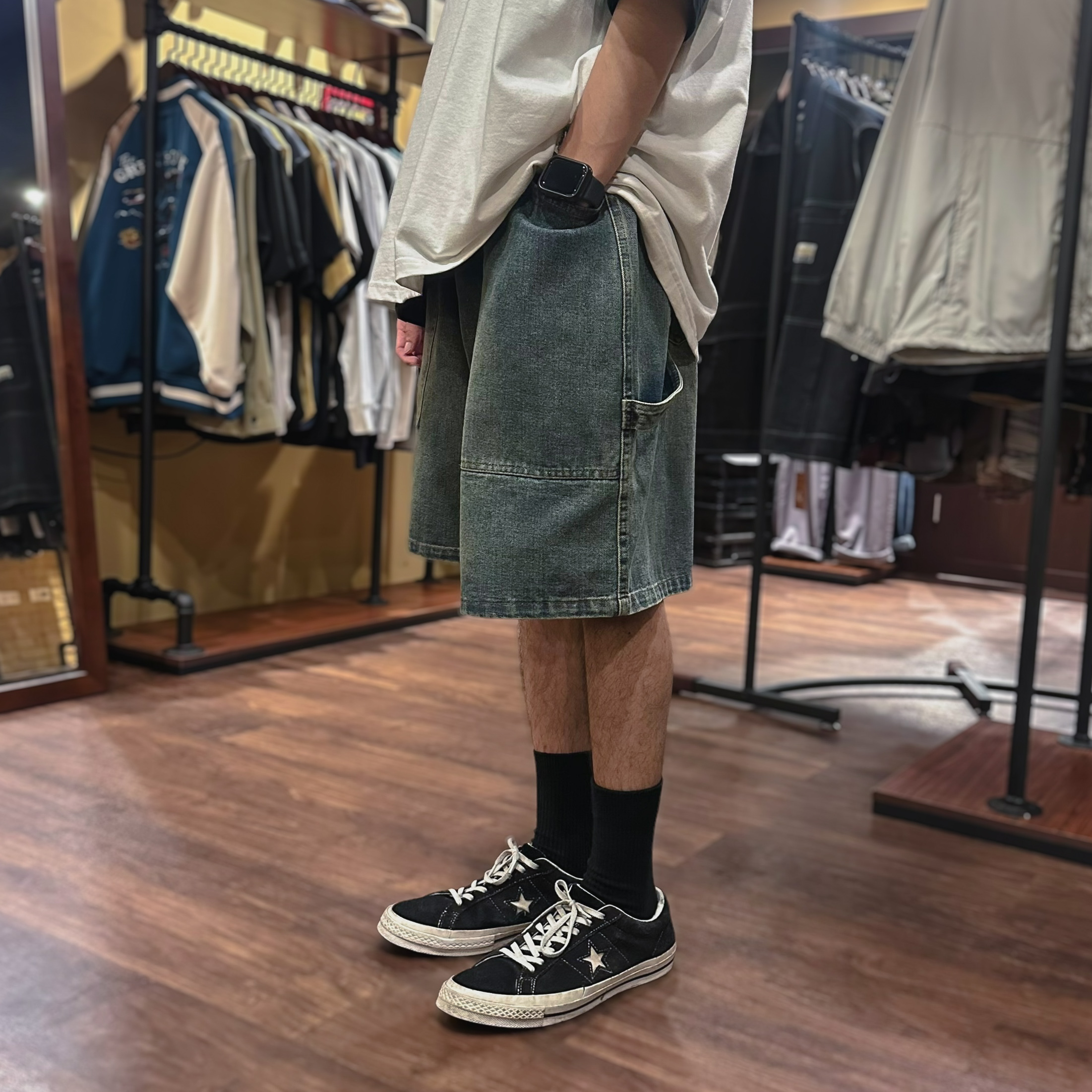 飄帶寬版水洗牛仔短褲