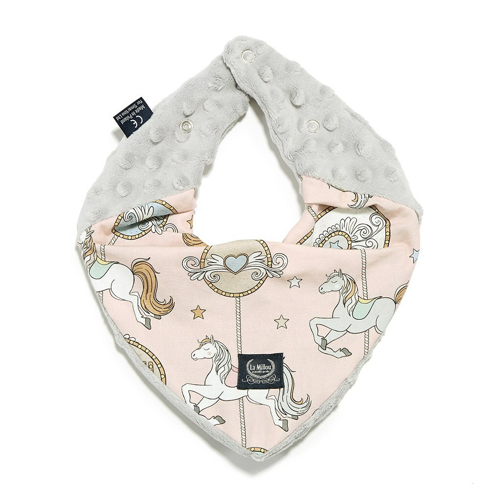 La Millou波蘭 豆豆圍兜領巾｜旋轉小木馬(粉底)｜牛奶星空灰