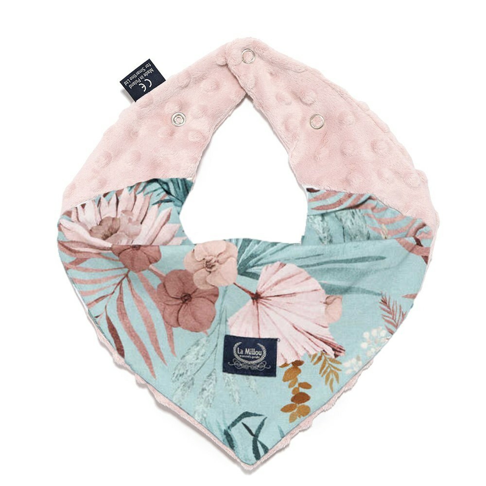 La Millou波蘭 豆豆圍兜領巾｜棕櫚美妍花(綠底)｜煙燻櫻花粉