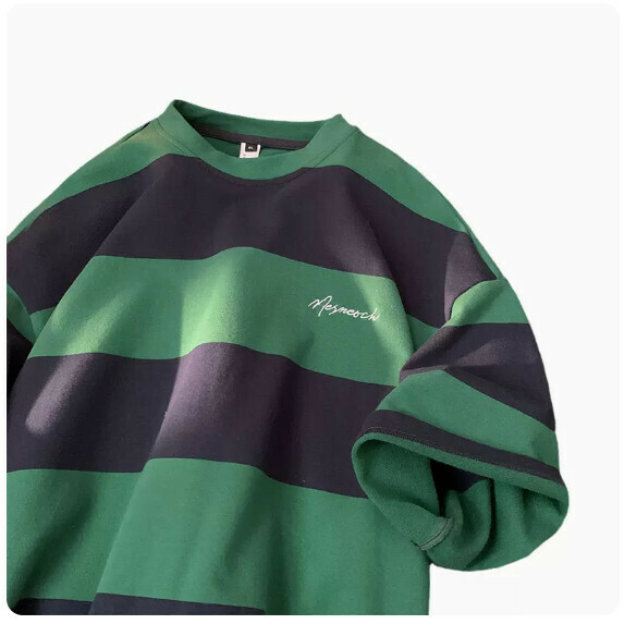 Striped Short Sleeve T-Shirt Men's Summer (Green [M_2XL Size] (Contact customer service to confirm the shipping size after placing an order)