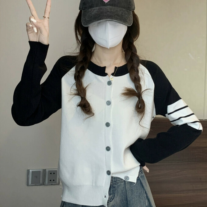 Hot Selling Striped Raglan Sleeve Sweater (One Size) (White)