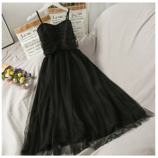 Mesh slip dress (black) (one size)