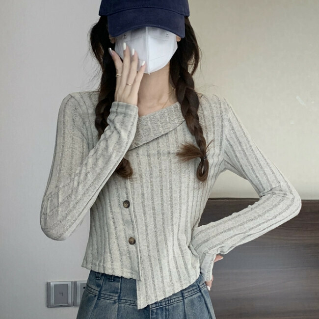 Hot Selling Irregular Long Sleeve Cardigan Sweater (One Size) (Apricot)