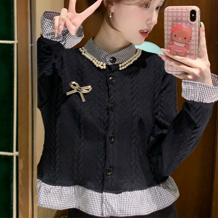 Hot selling fake two-piece spliced ​​long-sleeved sweater (size S-L) (top) (contact customer service after placing the order to confirm the delivery size)