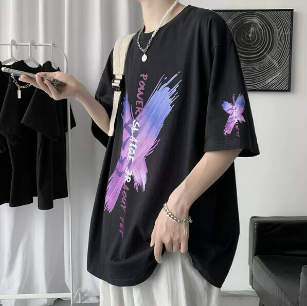 爆款復古t恤男短袖（黑色 尺碼：S-5XL）（下單後聯絡客服確認發貨尺碼）