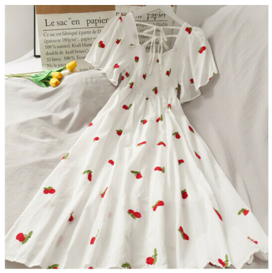 High-waisted midi dress (white cherry) (one size)