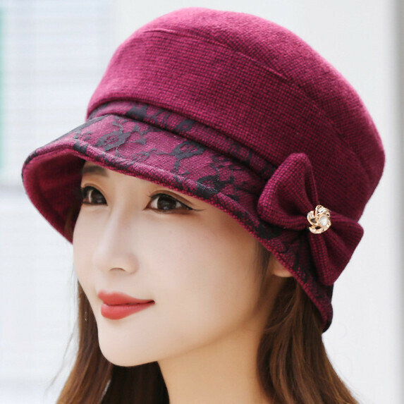 Hot selling embroidered bucket hat for women (red)