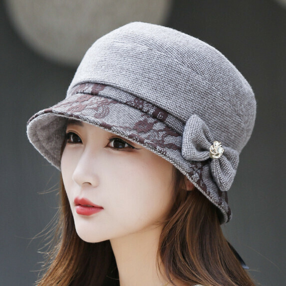 Hot selling embroidered bucket hat for women (grey)