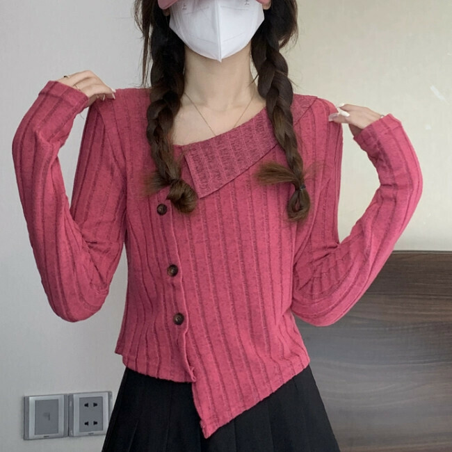 Hot Selling Irregular Long Sleeve Cardigan Sweater (One Size) (Pink)