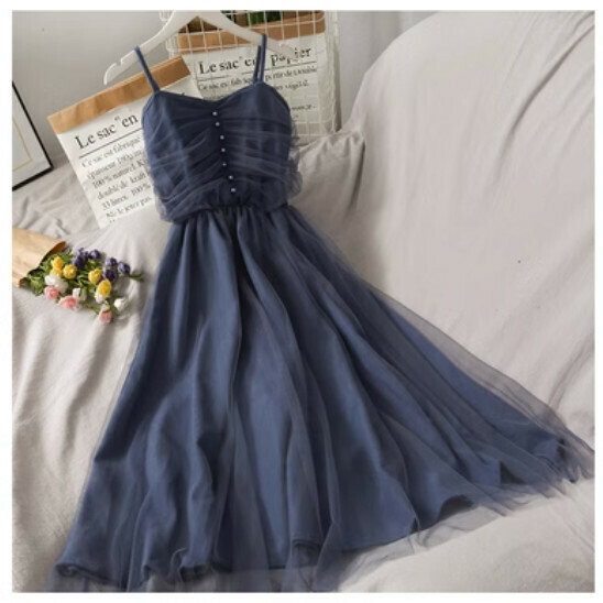 Mesh slip dress (blue) (one size)