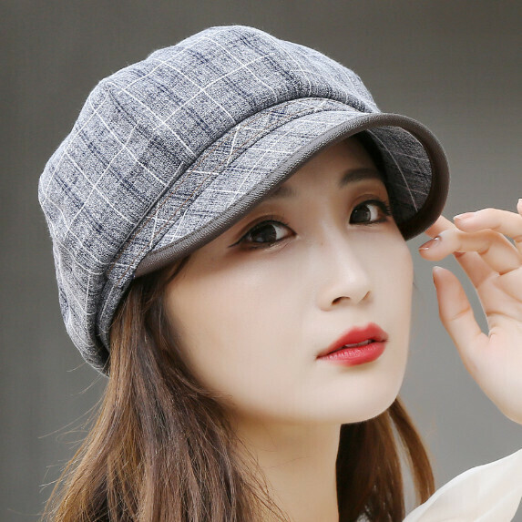 熱賣簡約格子南瓜帽女（灰色）