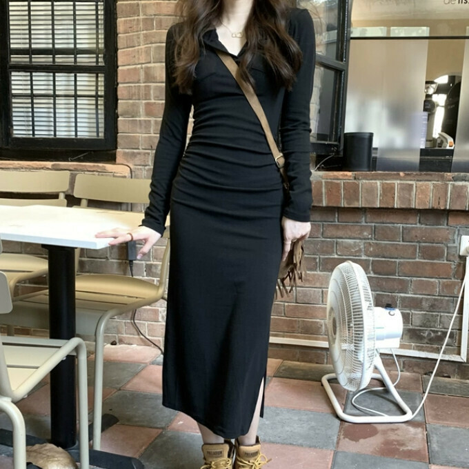 Hot Selling Slit Hooded Dress (One Size) (Black)