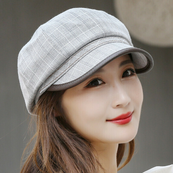 熱賣簡約格子南瓜帽女（淺灰）