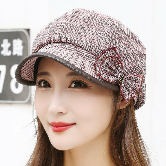 熱賣格紋短簷貝雷帽女（棕色）