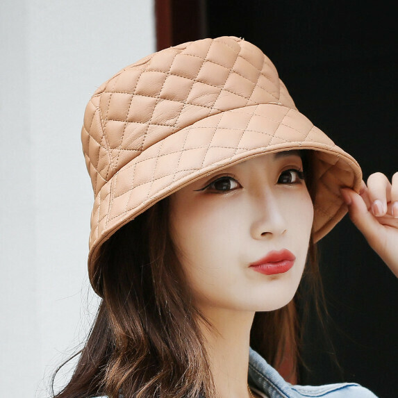 Hot selling PU hat for women (khaki)