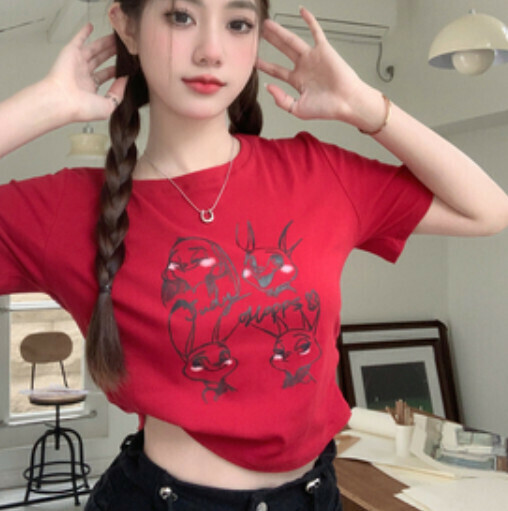 Niche Print Slim Fit T-Shirt (Red One-size-fits-all)