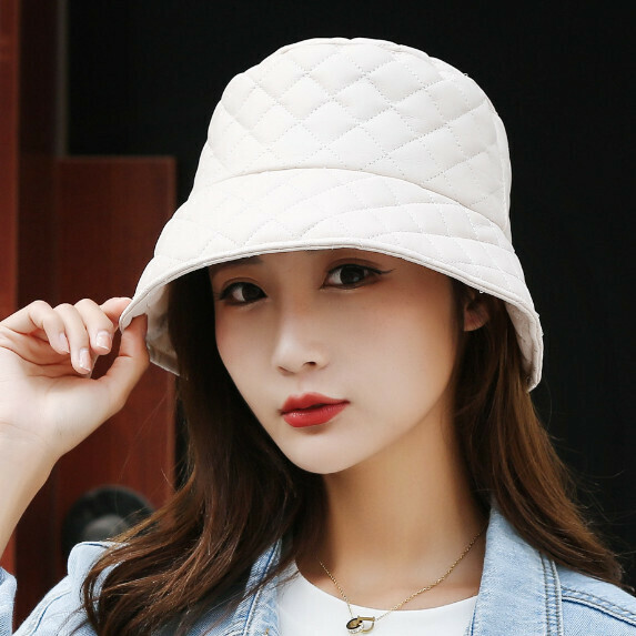 Hot selling pu basin hat for women (beige)