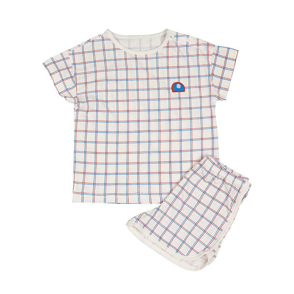 LILLE HAVEN韓國 Jacquard 提花系列100%純棉短袖內睡衣套裝JA二件入(1.5~4y)｜卡其格紋