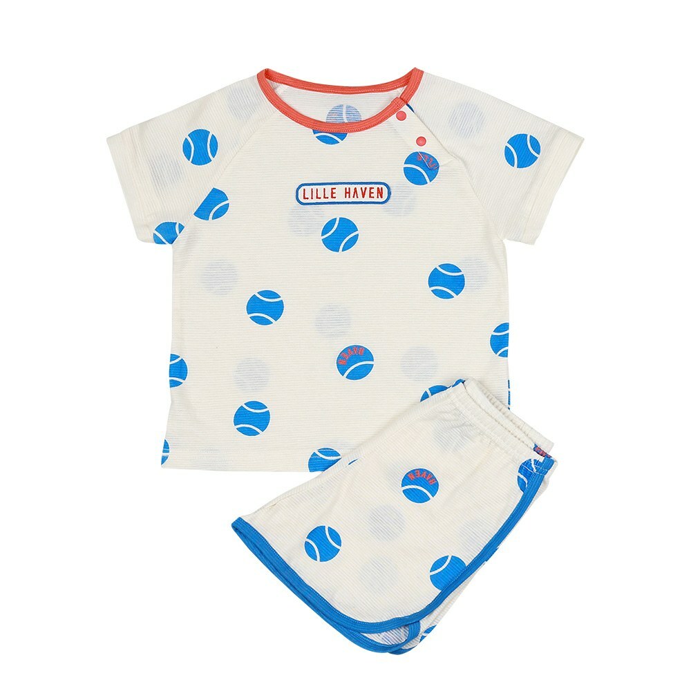 LILLE HAVEN韓國 Jacquard 提花系列100%純棉短袖內睡衣套裝JA二件入(1.5~4y)｜藍色球球
