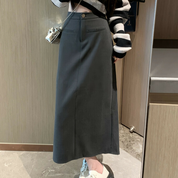 Hot Selling Straight Skirt (S-XL) (Gray) (Contact customer service after placing order to confirm delivery size)