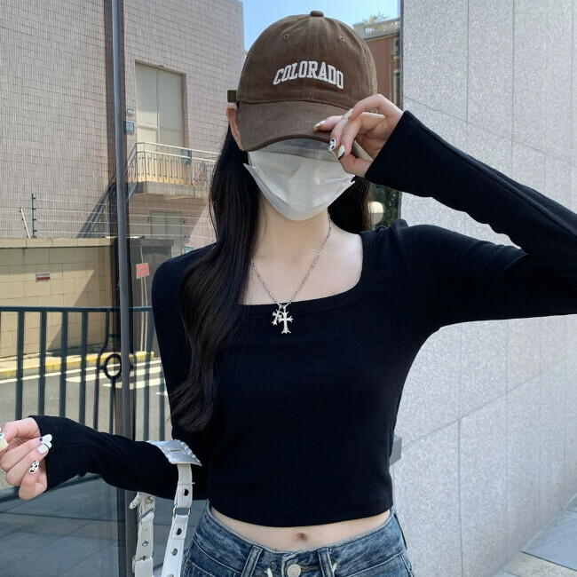 Hot Seller Collar Bottoming T-Shirt (One Size) (Black)