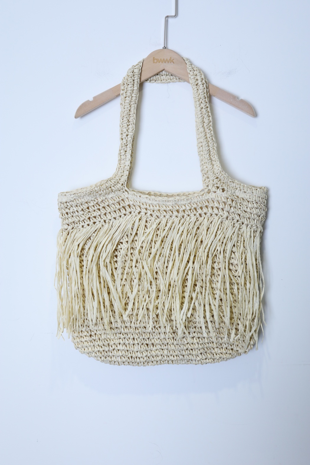 流蘇草編托特包-米白