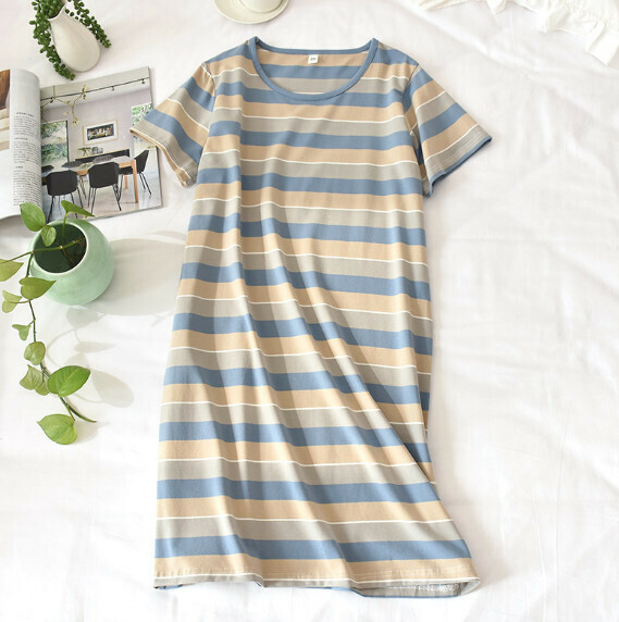 Summer thin loose nightdress (yellow color bar) [M-XL size] [Contact customer service to confirm the shipping size after placing an order]