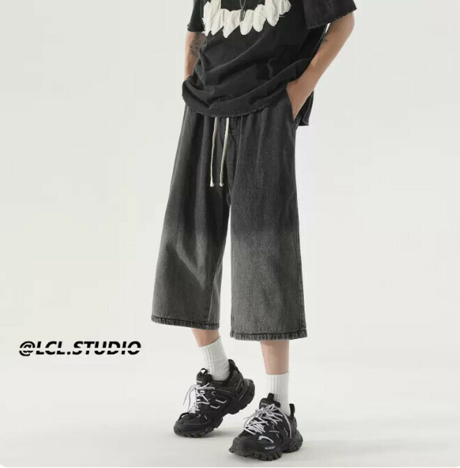 熱推漸变牛仔七分褲（黑色S-2XL）（下單后聯繫客服確認發貨尺碼）