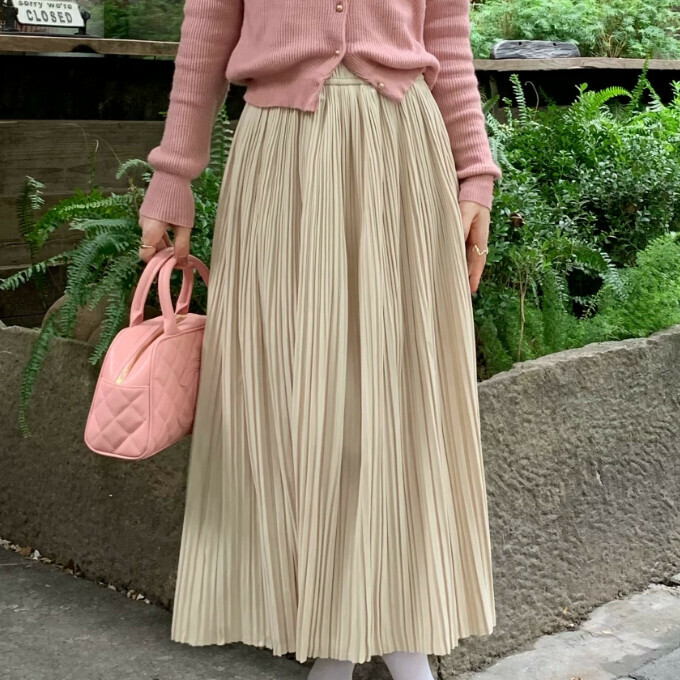 Hot Selling Mid-Length Half-length Pleated Skirt (One Size) (Apricot)