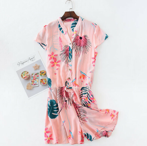 Thin cotton one-piece hakama (pink monstera) [M-XL size] [Contact customer service to confirm the shipping size after placing an order]