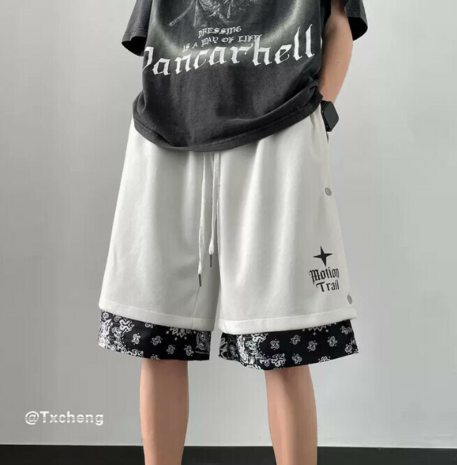 熱推假兩件排扣短褲（白色M-5XL）（下單后聯繫客服確認發貨尺碼）