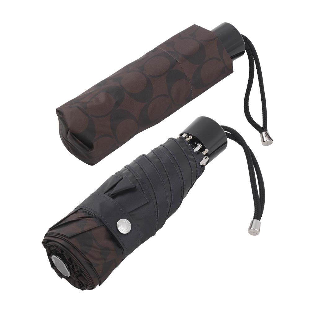 【COACH】CC Logo 滿版標誌環保材質迷你雨傘(巧克力色) C4322 IMAA8