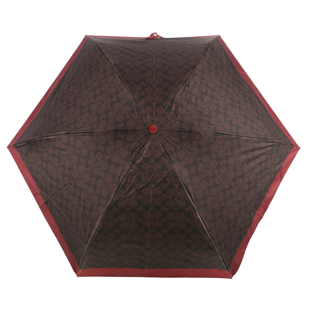 【COACH】CC Logo 滿版標誌環保材質迷你雨傘(栗子棕/紅色) C4322 RYV