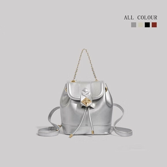 Hot Selling Fashion Backpack Chain Backpack Travel Bag [Silver] [Size: 18cm*12cm*20cm]