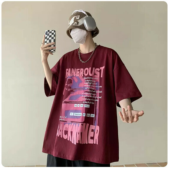 熱賣復古短袖T恤男夏季（酒紅色【M_5XL碼】（下單後聯繫客服確認發貨尺碼）