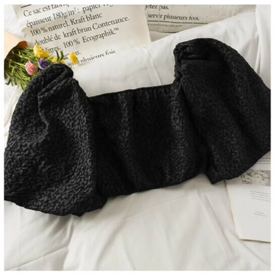 Cropped crop top puff sleeve shirt (black) (one size)