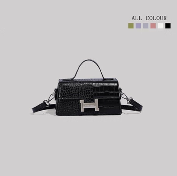 熱賣石頭紋小方包小眾手提單肩斜挎包【黑色】【尺寸：19cm*6cm*10cm】