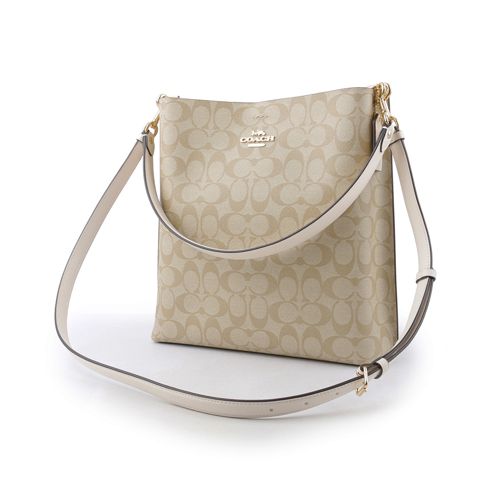 【COACH】Mollie 塗層帆布二用大款水桶包(淺卡其/白色) CA561 IMDQC