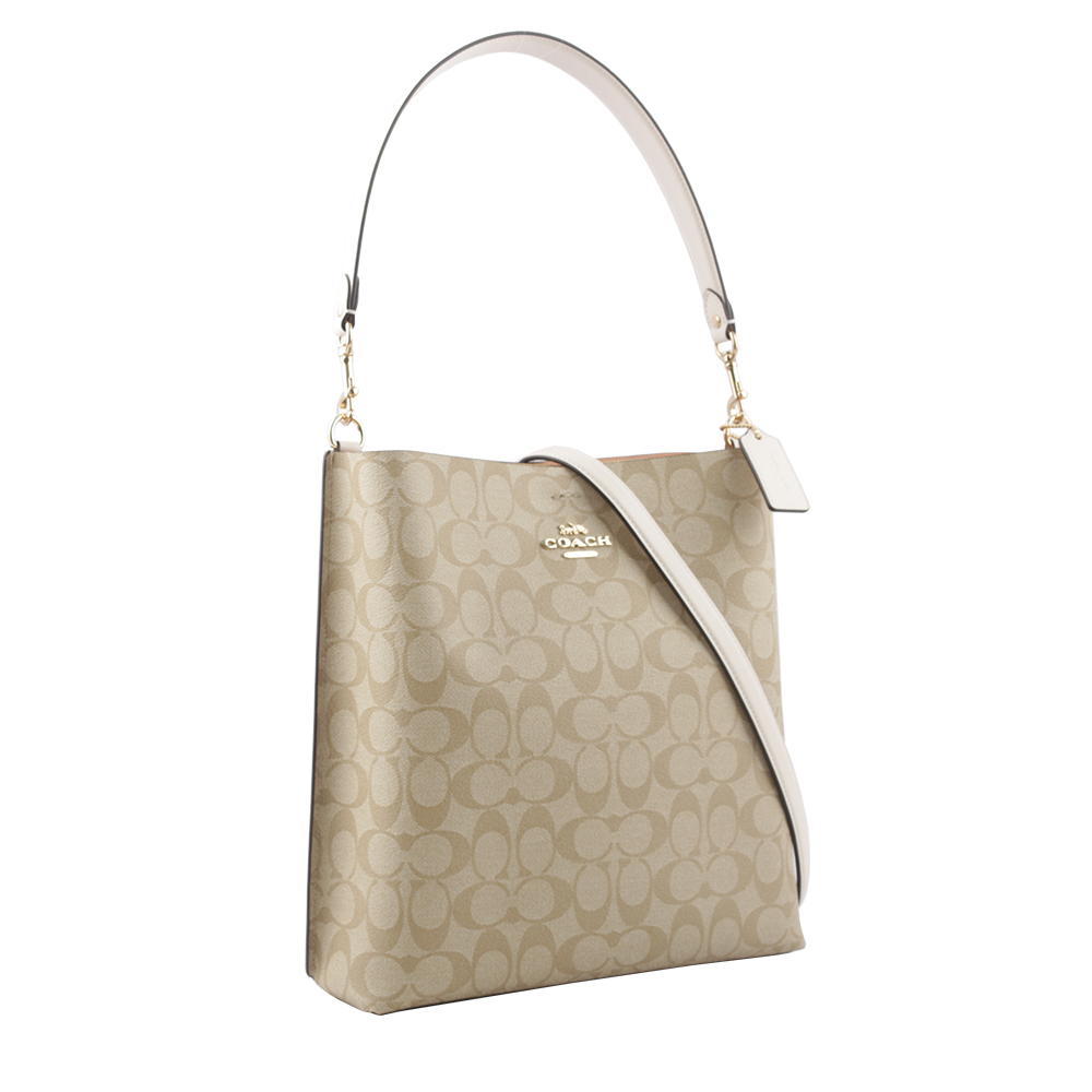 【COACH】Mollie 塗層帆布二用大款水桶包(淺卡其/白色) CA561 IMDQC