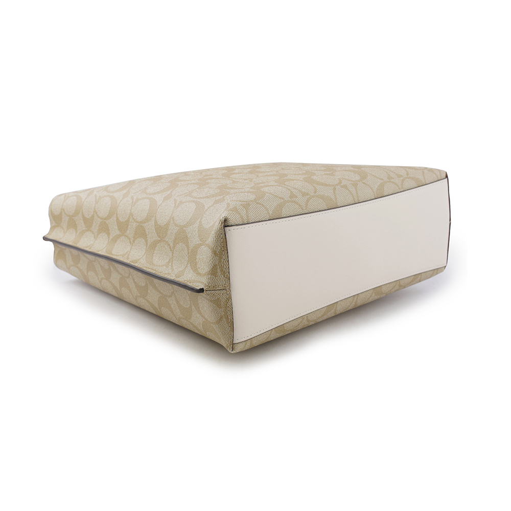 【COACH】Mollie 塗層帆布二用大款水桶包(淺卡其/白色) CA561 IMDQC