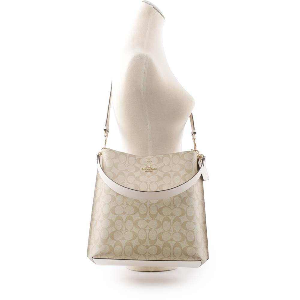 【COACH】Mollie 塗層帆布二用大款水桶包(淺卡其/白色) CA561 IMDQC