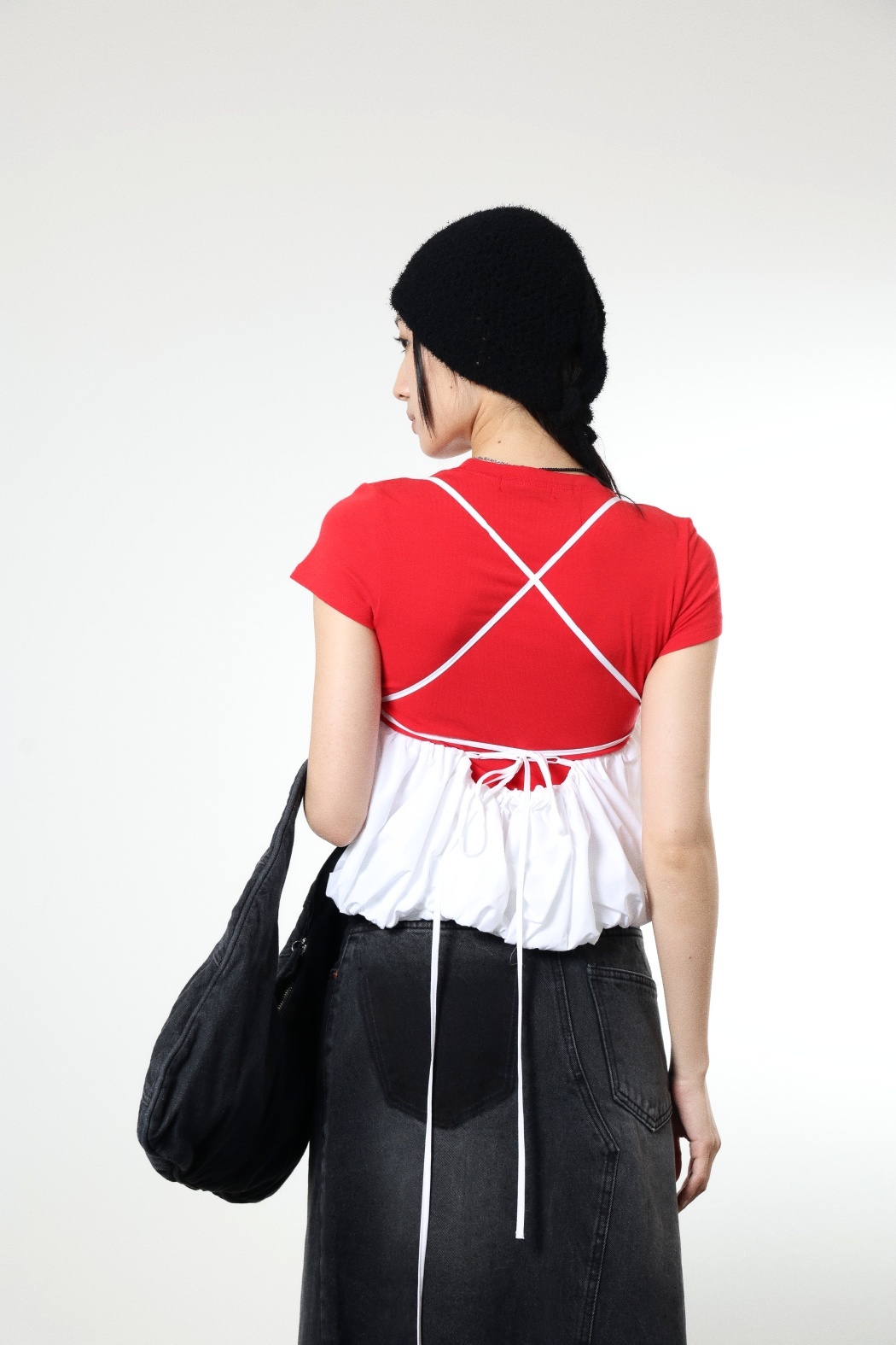 花苞美背綁帶上衣-白