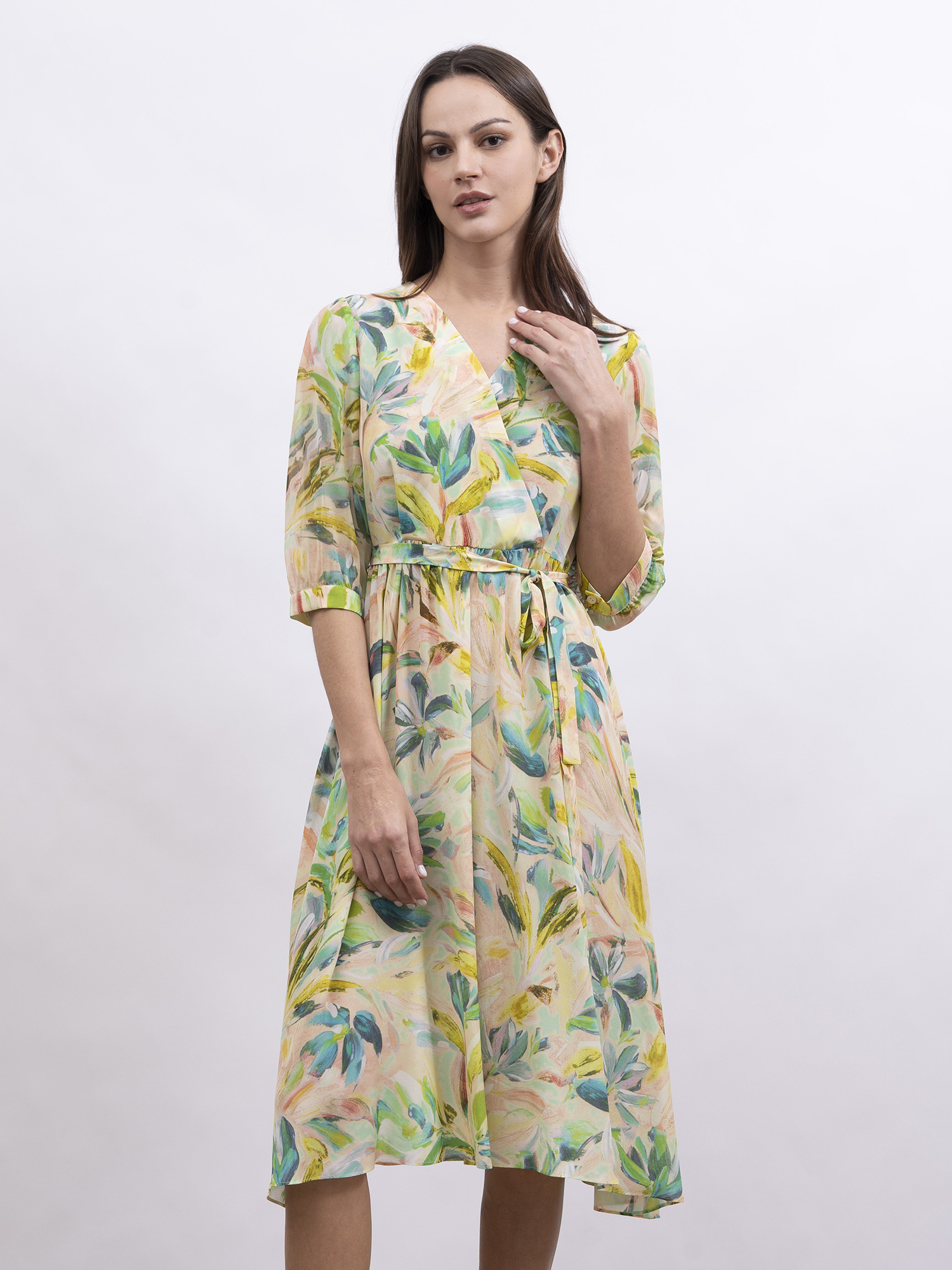 mi-tu 印花絲質V領連身裙