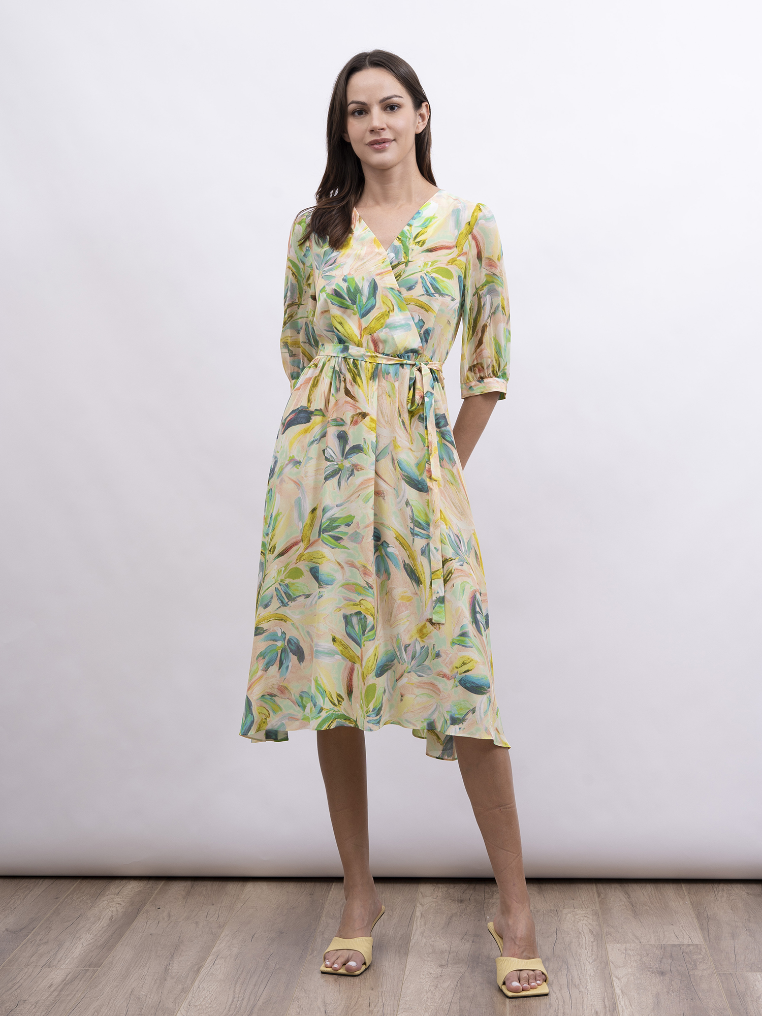 mi-tu 印花絲質V領連身裙