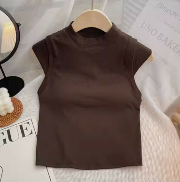 Small Flying Sleeve Half-height Tie Chest Padded Vest (Dark Coffee) [One Size]